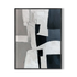 Abstract art piece with geometric shapes in black, white, and gray on a white background