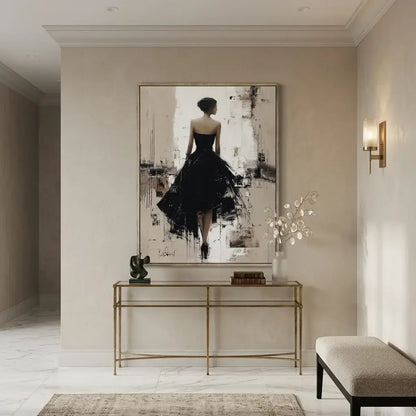 Modern bedroom with a large bed, wall art, and minimal decor.