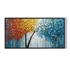 Framed abstract painting of trees with autumn colors on a white background
