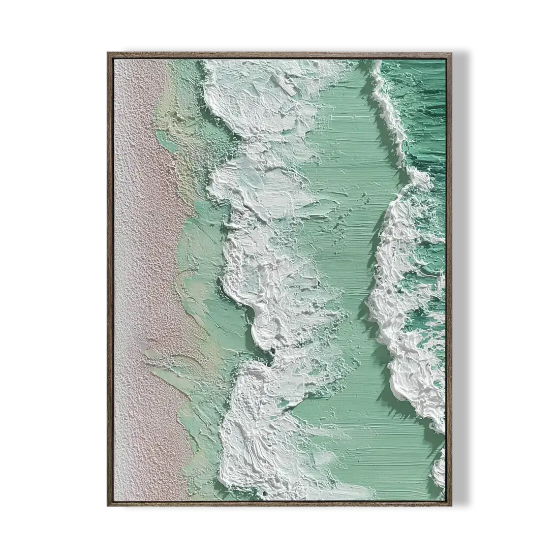 Framed artwork of a topographic map with green and white colors on a white background