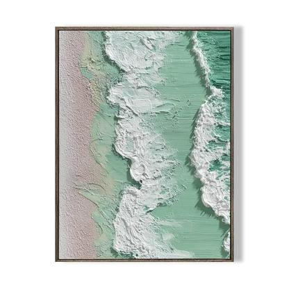 Framed artwork of a topographic map with green and white colors on a white background