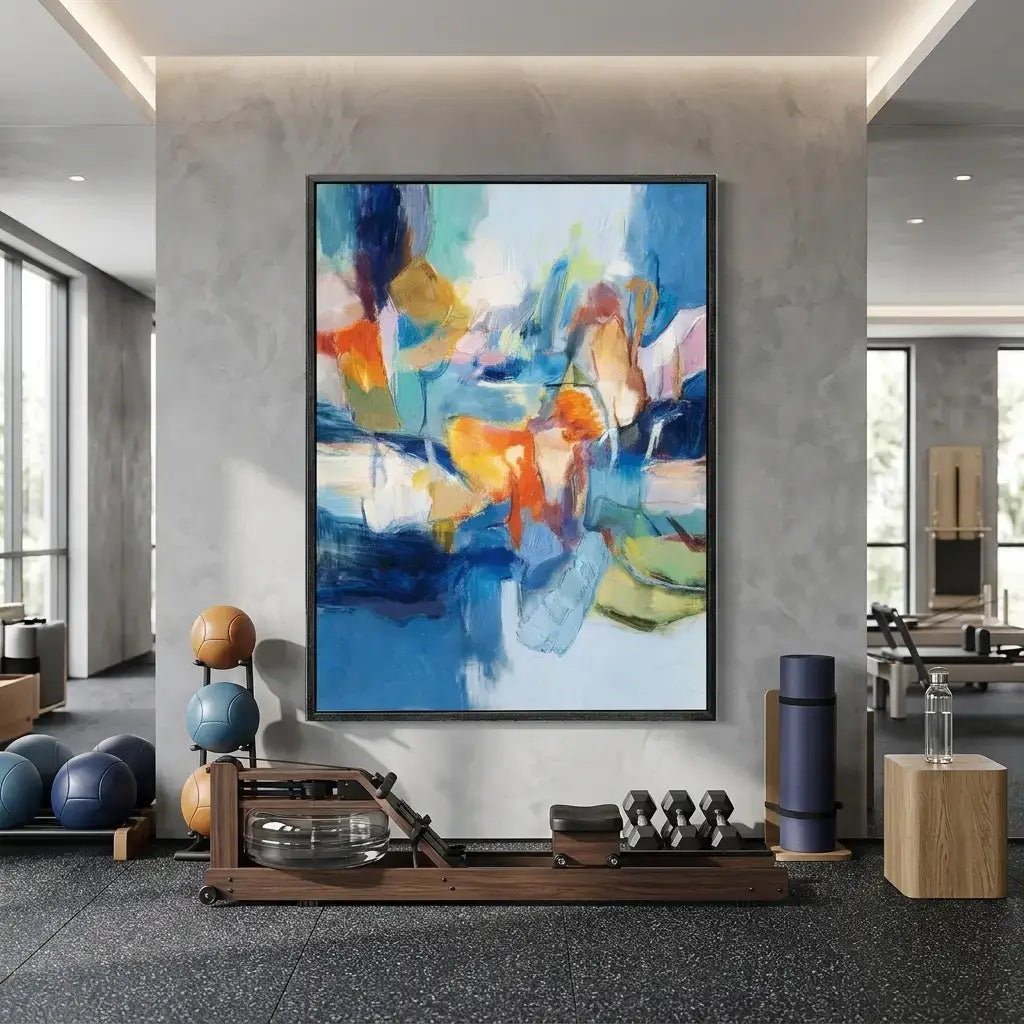 Abstract colorful painting in a modern interior setting