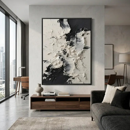 Modern living room with abstract art on the wall