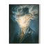 Framed artwork of a person in a suit with smoke emerging from their head on a white background